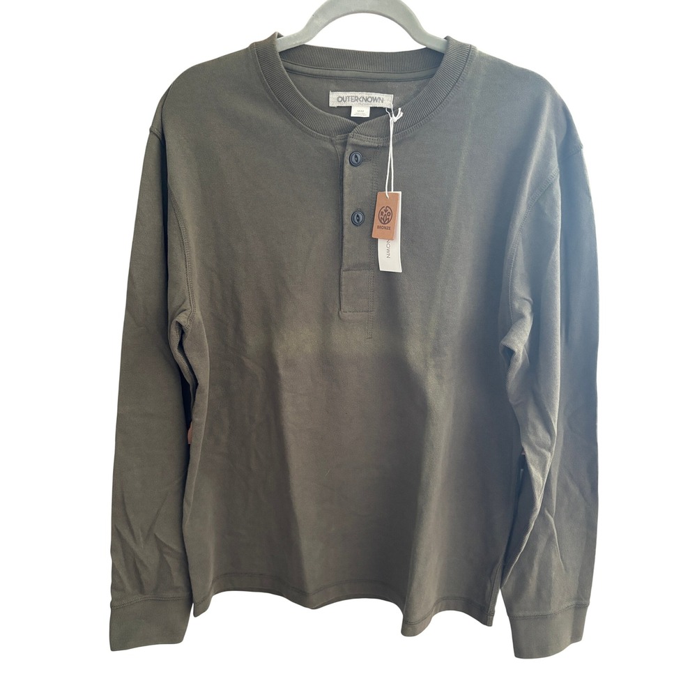 Outerknown Henley Men Medium Dk Green Long Sleeve Thick Organic‎ Cotton NWT